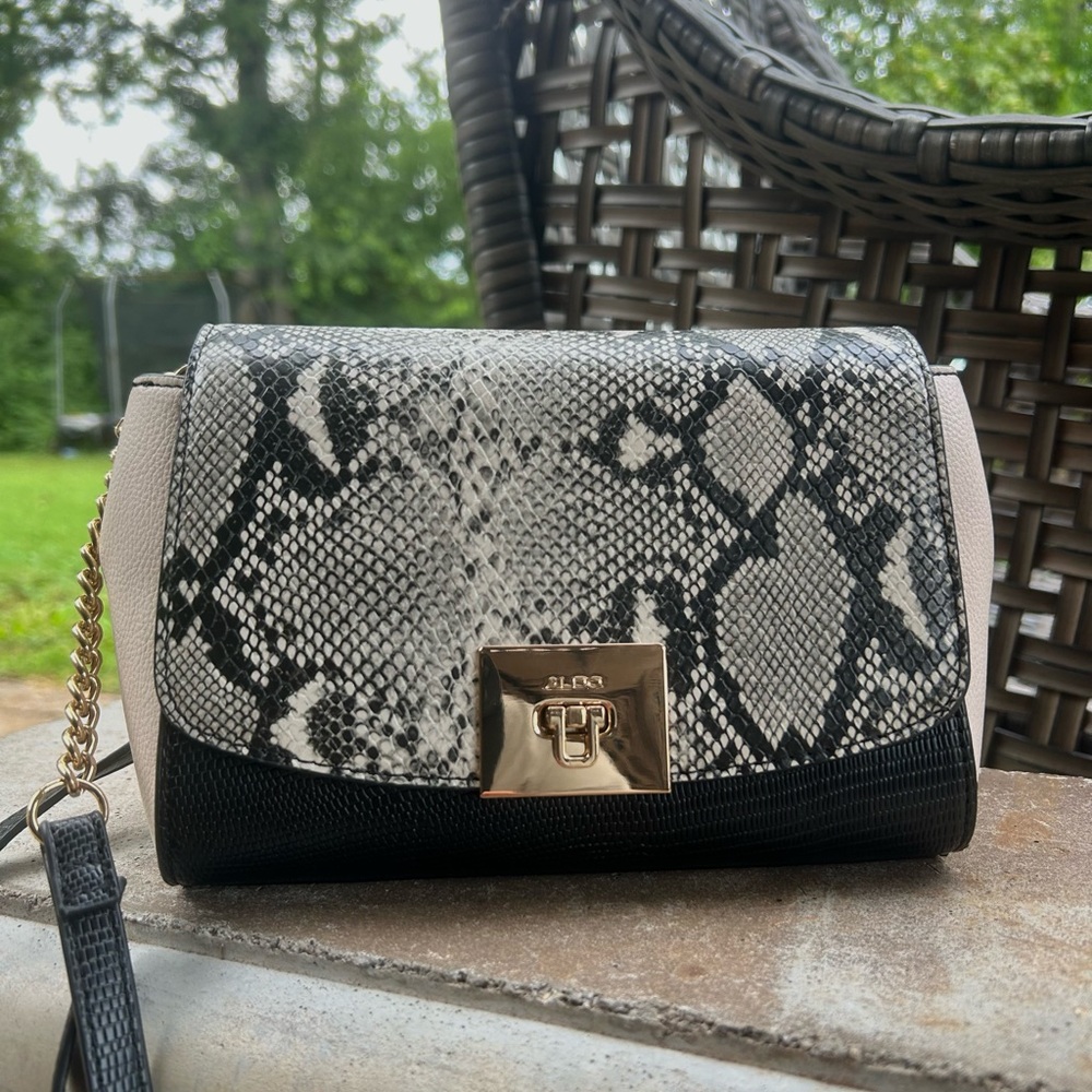 Aldo Black and White Snake Print Purse